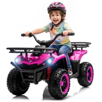 iRerts 24V Electric Ride on ATV, 24V Kids Ride on Toys for Kids Boys Girls Ages 3-5, Battery Powered Kids Electric Cars with Bluetooth, Music, LED Lights, Front/Rear Storage Racks, Pink