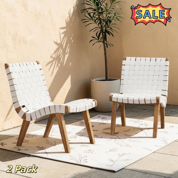 Tcbosik 2 Pack Outdoor Chairs, Modern Patio Chair, Woven Lounge Chair for Garden, Patio, Deck, Balcony, Easy Assembly, White
