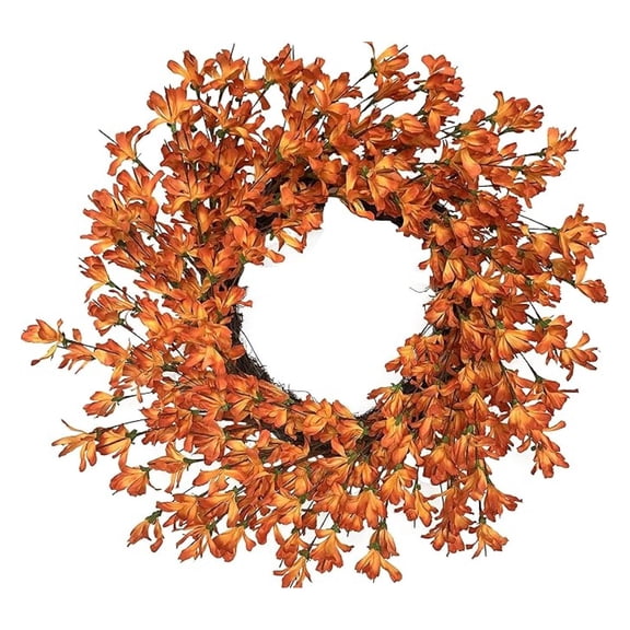 Orange Forsythia Door Wreath 24 Inch Spring Front Door Wreath Blossom Cluster Flower Farmhouse Wreath on Grapevine for Thanksgiving Festival Celebration Front Door Wall Window Decoration Home Decor