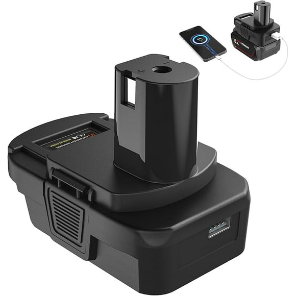 DM18RL Battery Adapter Converter with USB & Type-C Port for Use with R-yobi 18V Lithium Battery Tools, Converts De-Walt 20V Li-ion or Mil-Waukee 18V Li-ion Battery to R-yobi 18V Li-ion Battery