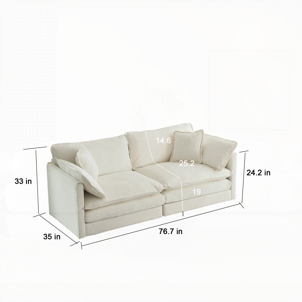 Modern White Chenille 2-Seat Loveseat Sofa with Deep Seat for Living Room
