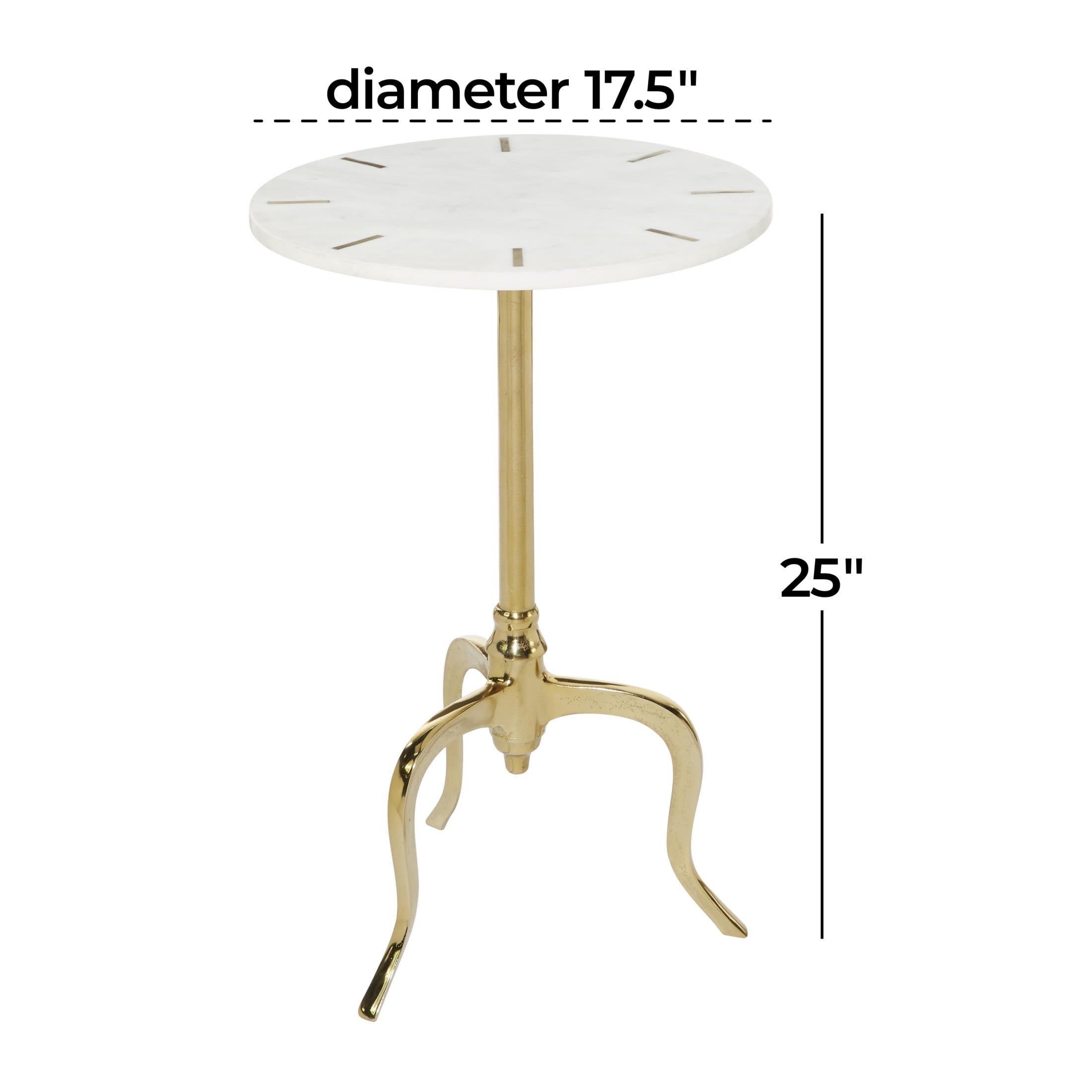 DecMode 18" x 25" White Marble Accent Table with Gold Inlay and Scrolled Base, 1-Piece