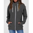 thumbnail image 2 of Mujeres Cordón Zip Up Sudadera de Manga Larga Cuello alto Chaqueta Outwear con Bolsillo para el Trabajo Gris Oscuro M, 2 of 4