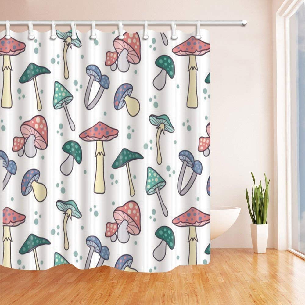 BPBOP Nature Floral Mushroom Colorful Mushrooms Polyester Fabric Bath ...