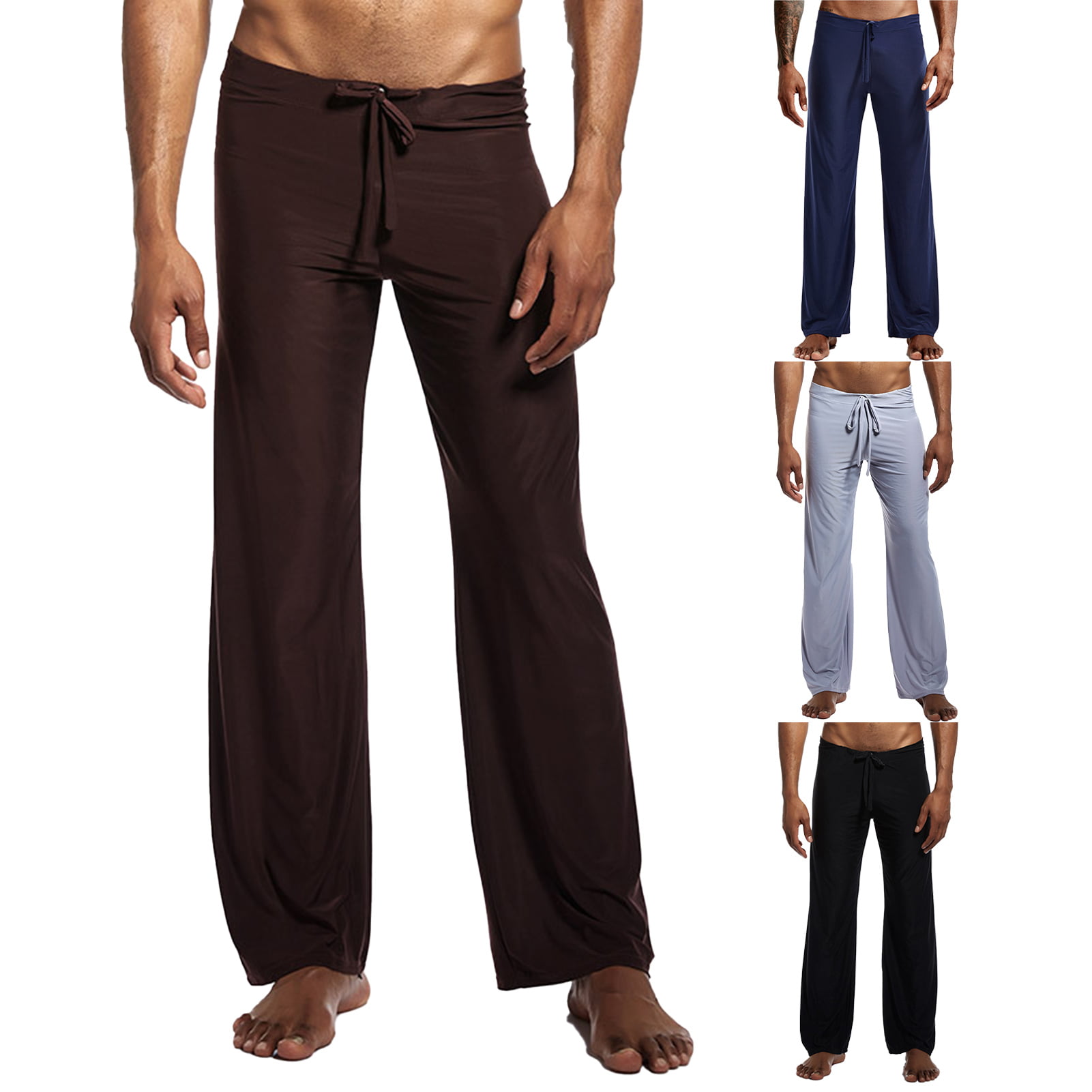 cYkl Men Pants Solid Color Low Waist Elastic Waist Cool Yoga Pants for ...
