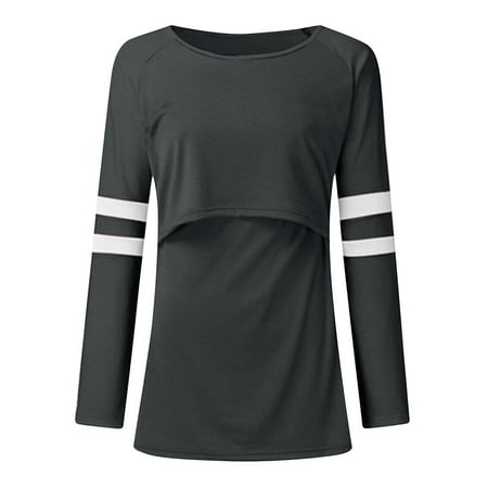 

asdoklhq Maternity Clothes for Women Clearance Pregnant Women Clothes Long Sleeve Round NeckStitching Breastfeeding Top