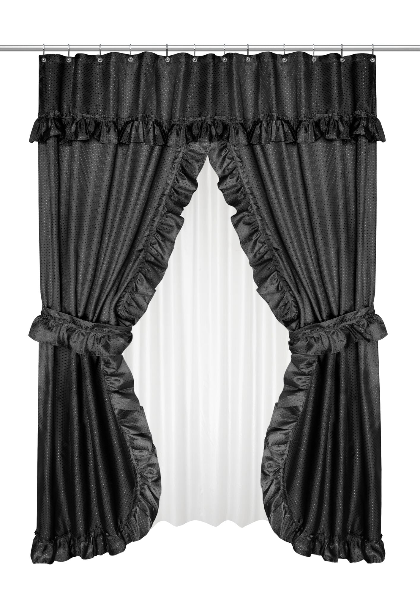 GoodGram Lauren Complete 5 Piece Attached Shower Curtain & Valance Set Black