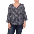 thumbnail image 1 of NY Collection Blusa de manga acampanada para mujer, azul, 2X, 1 of 1