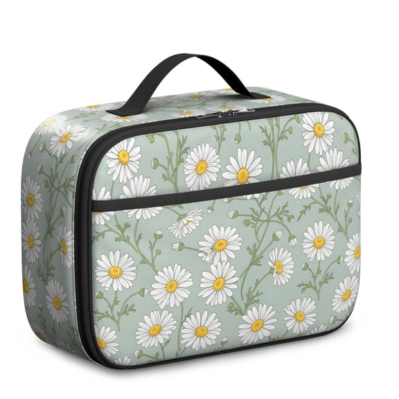 Daisy Pioneer Flower Green Pattern Insulated Lunch Bag Teens,Bento School Lunch Bag for Teens for Work,Picnic or Travel 10.6x7.7x4.3 Inches,12 Can Capacity