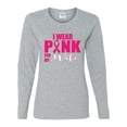 thumbnail image 2 of Wild Bobby Breast Cancer Awareness I Wear Pink for My Wife Breast Cancer Awareness Women Graphic Long Sleeve T-Shirt, Heather Grey, Medium, 2 of 6