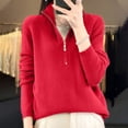 thumbnail image 2 of GigrtiJin Women Half Zip Knitted Sweaters Long Sleeved Collar V-Neck Pullover Sweater Top Solid Color Casual Blouse, 2 of 3