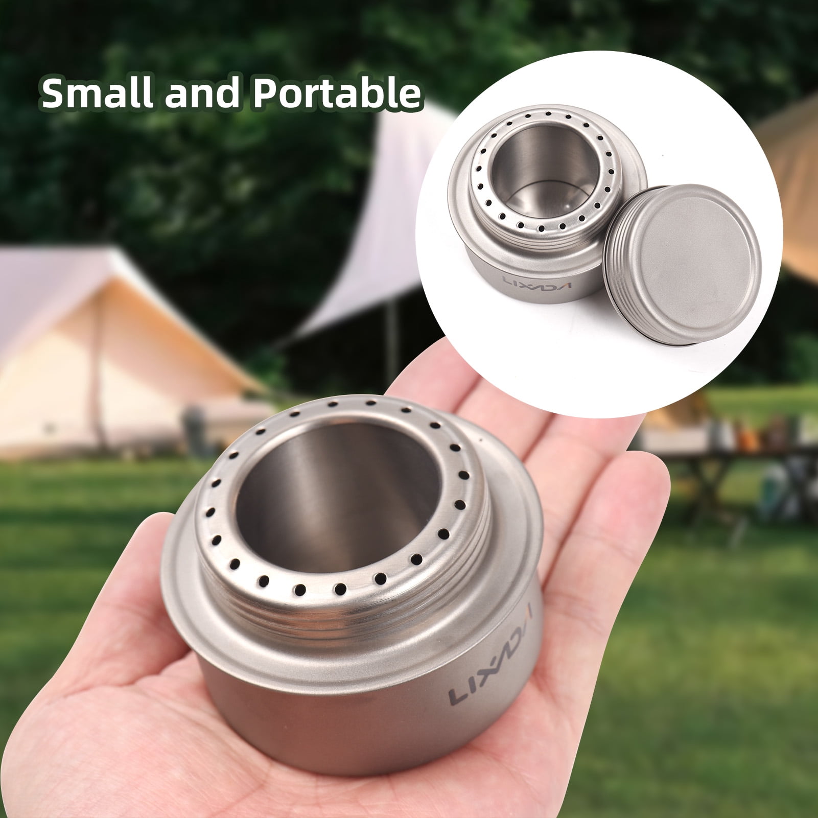 LAZIOEGR Portable Mini Titanium Backpacking Stove Lightweight Alcohol Burner Efficient Camp Cookware for Outdoor Camping Hiking