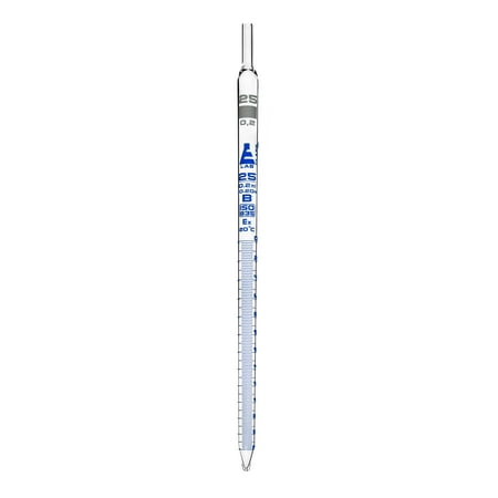 Serological Pipette, 25ml - Class B, Tolerance ?0.200ml - Blue Graduations - Color Code, White - Calibrated for Delivery to Jet - Borosilicate Glass - Eisco Labs