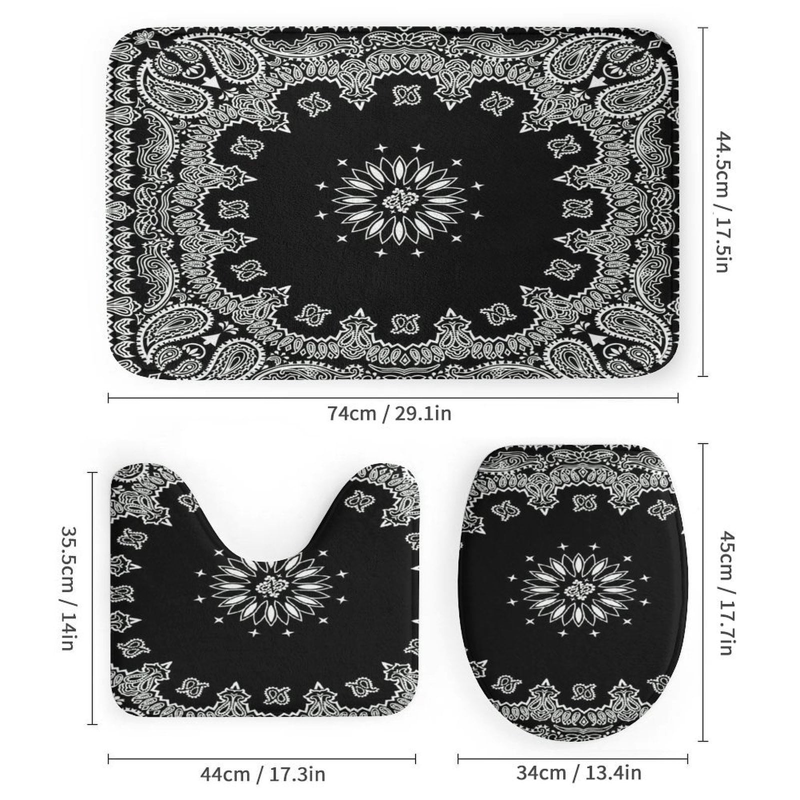 Bandana Pattern Shower Curtain Sets Non-Slip Rugs Bath Mat Toilet Cover U Shaped Mat 4 Pcs