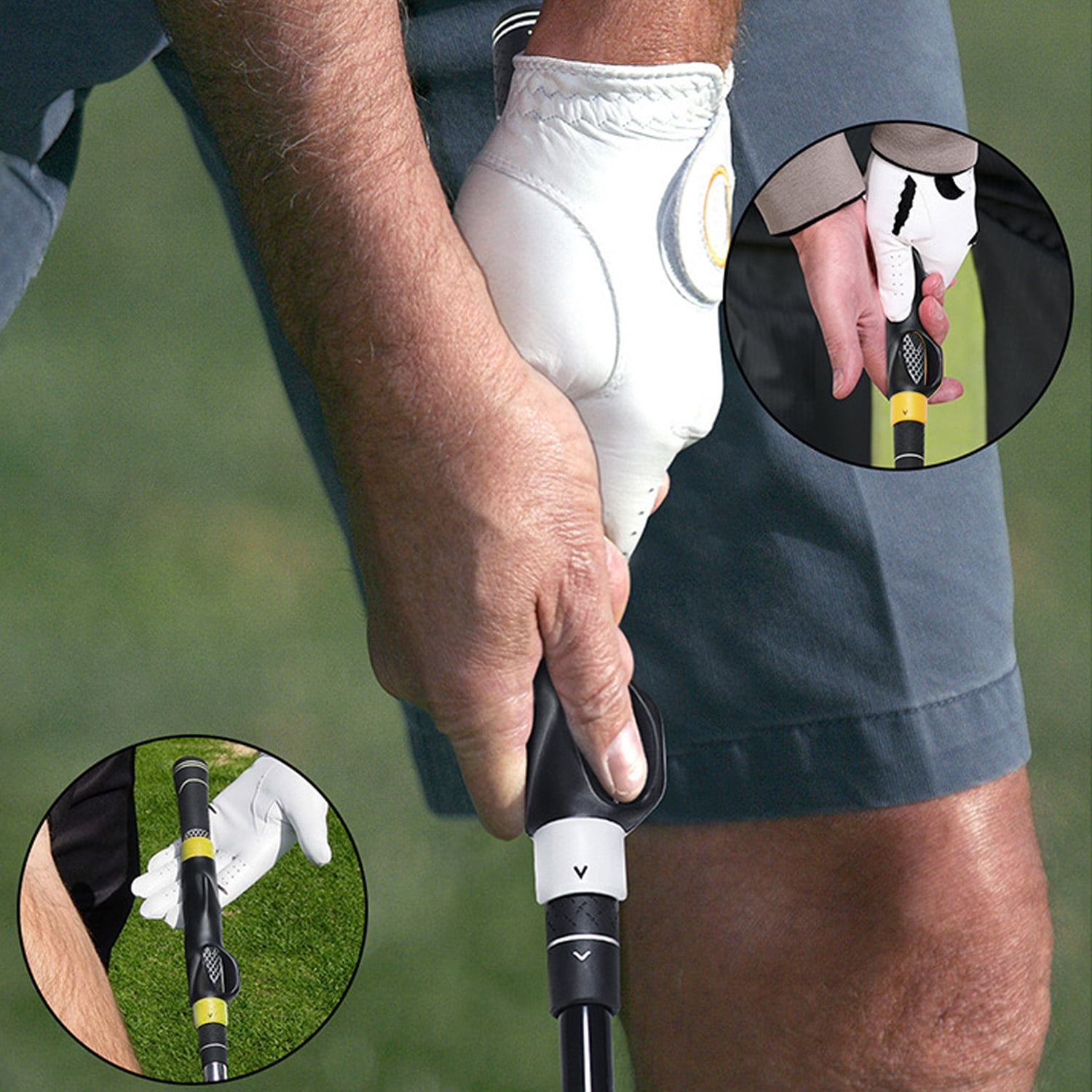 Quanmin 2 Pcs Golf Grip Trainer Training Aid Swing Trainer Attachment for Improving Hand Positioning Right Handed Golf Club Grip Beginner Correct Posture, Black&Yellow