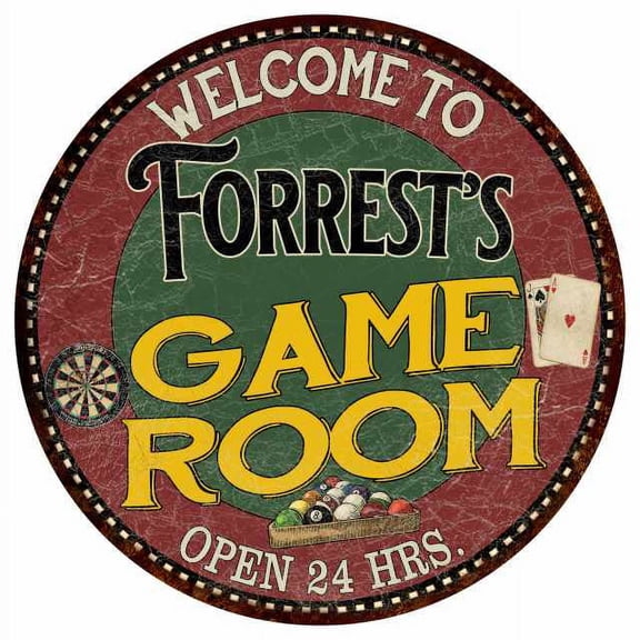 Forrest's Game Room 14" Round Metal Sign Bar Kitchen Red Wall Decor 100140032400