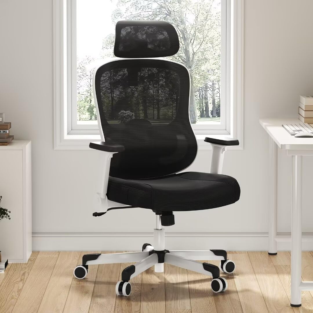 Frelaxbone Adult Mesh High Back Indoor Residential Adjustable Armrest Office Chairs, Caster  White