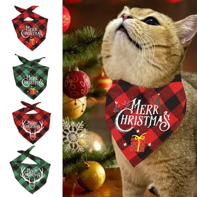Pañuelo Bandana Navideño Clásico de Tartán para Mascotas | Disfraz Geométrico de Feliz Navidad | para Perros y Gatos Pequeños, Medianos y Grandes | Tela Multicolor | 64 X 44 X 1 Cm | 1 Unidad