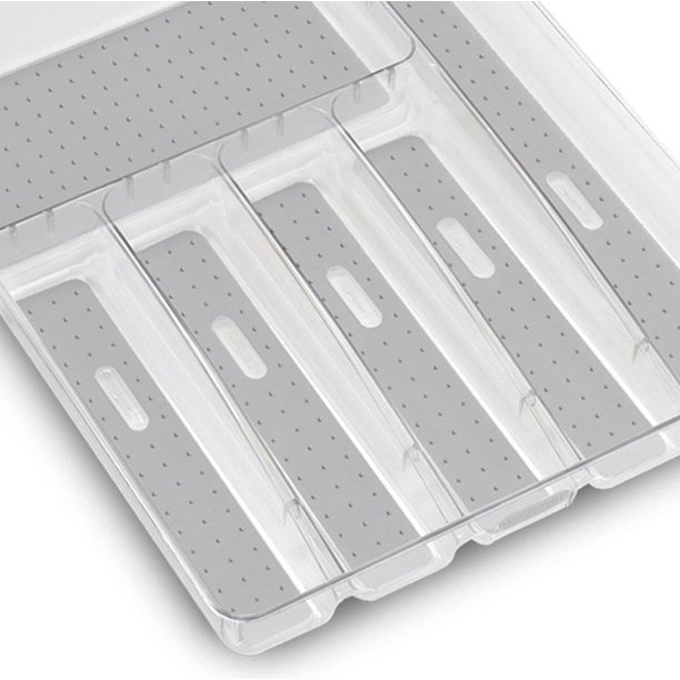 MadeSmart Clear Large Kitchen Silverware Tray Drawer Organizer, White
