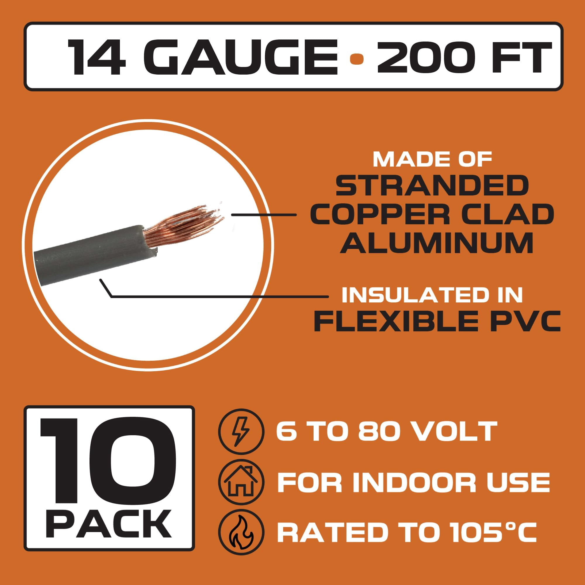Iron Forge Cable 14 Gauge Primary Automotive Wire - 10 Roll Assortment Pack - 200 Ft of Copper Clad Aluminum Wire per Roll - for Home or Automotive