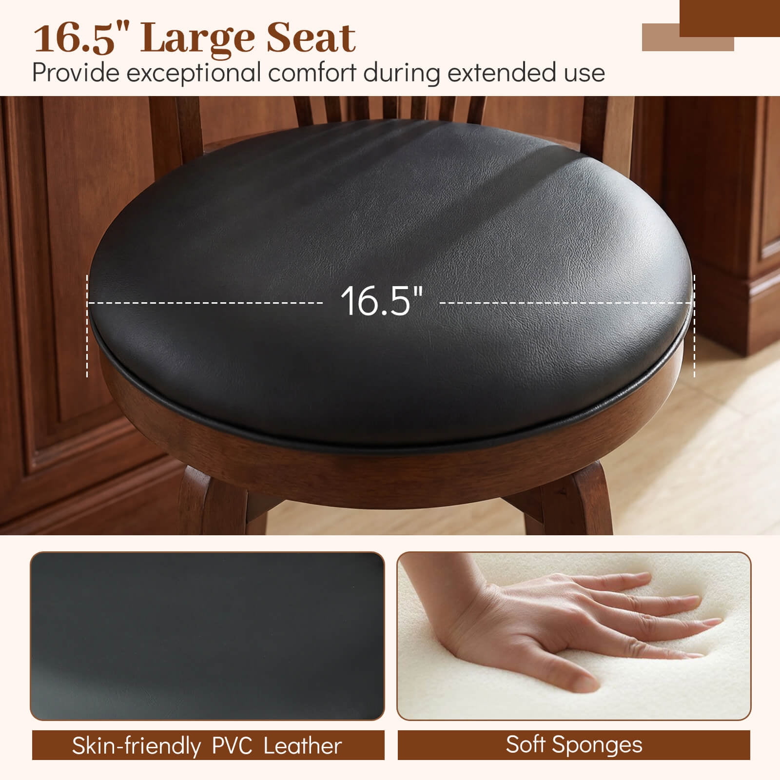 Costway Swivel Bar Stools Set of 4, 25” Counter Height Barstools with Backrests, Wood Frame Brown