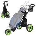 thumbnail image 2 of 3 Wheel Golf Push Cart, Foldable Golf Bag Cart with Ball Loading Aperture, Scorecard Board, Water Bottle Holder, Foot Brake-Black Green, 2 of 9