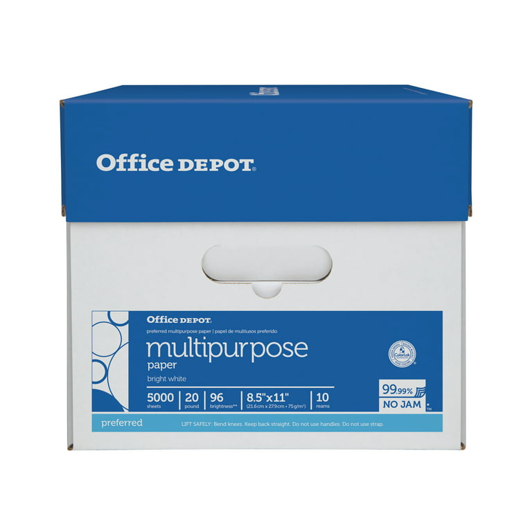 Office Depot® Brand Multi-Use Printer & Copier Paper, Letter Size (8 1/2 x  11), 5000 Total Sheets, 96 (US) Brightnes