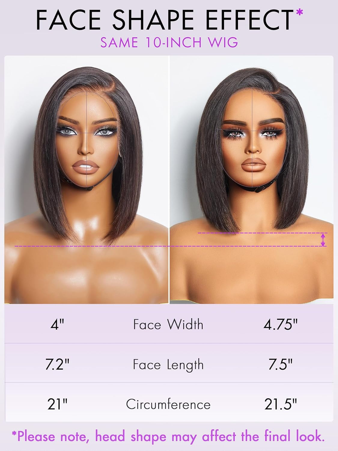 LUVME HAIR 10" Glueless Lace Front Bob Wig 100% Human Hair, 13x5x1 Side Part Straight Modern for Women