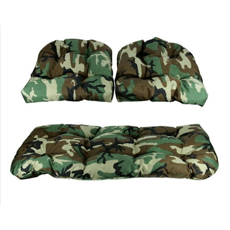 3-Piece Tufted Wicker Furniture Patio Cushion Set - Woodland Terrace Camo