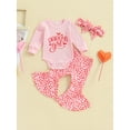 thumbnail image 3 of 3PCS Cute Baby Girls Clothes Set 3M 6M 12M 18M Toddler Outfits For Spring Heart Letter Print Long Sleeve Rompers Flare Pants Headband Suit Set, 3 of 10