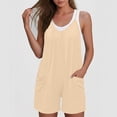 thumbnail image 2 of Tsesme Sleeveless Romper Shorts for Women Spaghetti Strap Shorts Jumpsuit Pleated Front Casual Overall Shorts with Pockets,Beige,L, 2 of 8