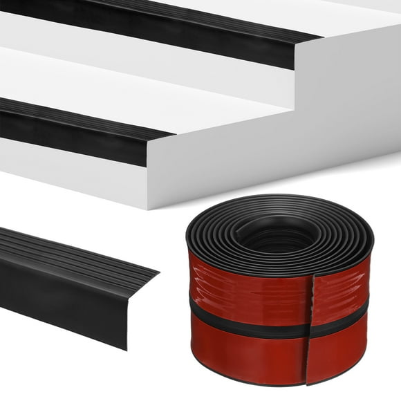 Uxcell Stair Edge Trim 10FT Vinyl Rubber Stair Nosing Non-Slip Self Adhesive Stair Edge Trim Strips Black 1.89 Inch