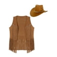thumbnail image 4 of Oyolan Womens Cowgirl Costume Sleeveless Fringe Waistcoat Cowboy Sheriff Tassel Vest Role Play Fancy Brown XL, 4 of 7