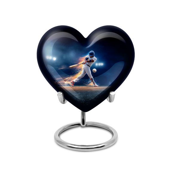 MUKTIVE Baseball Funeral Memorial Urns, Adult Blue Urn for Mom & Dad, 3 Inch, Burial Decorative Heart Urns, Cremation Urn for Women, Keepsake Burial for Human Ashes Adult Female