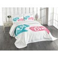 thumbnail image 3 of Ambesonne Lettering Quilted Bedspread Set 3 Pcs, Vintage Grunge Phrases, King Size, White Teal Pink, 3 of 5