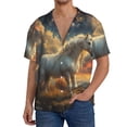 thumbnail image 1 of Fotbe Starry Sky White Horse Camisa Estampada de Manga Corta para Hombre, Casual de Verano, Estilo Playero, Sin Arrugas-Small, 1 of 5