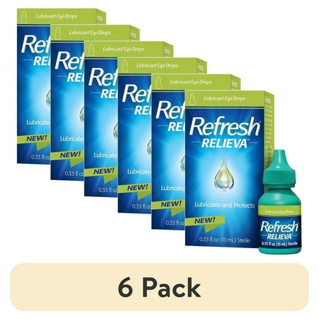 (6 pack) Refresh Relieva Lubricant Eye Drops, Lubricates & Protects Dry Eyes, 0.33 FL OZ