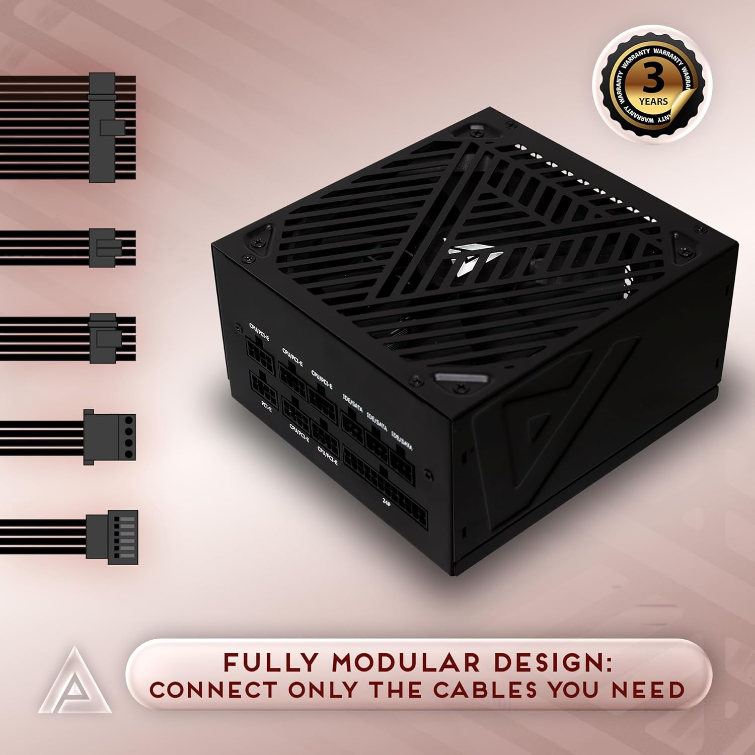 Apevia ATX-SL750W Soul 750W Fully Modular, ATX Active PFC, DC to DC Converter Design 140mm Silent Fan, RoHS Compliance, Gaming Power Supply