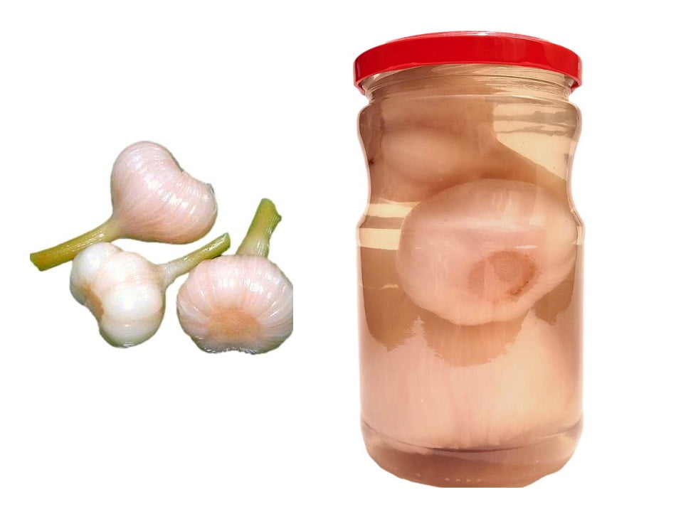 Pickled Garlic Whole in Brine, Crispy and Fresh, 1 Glass Jar 24oz (700g)