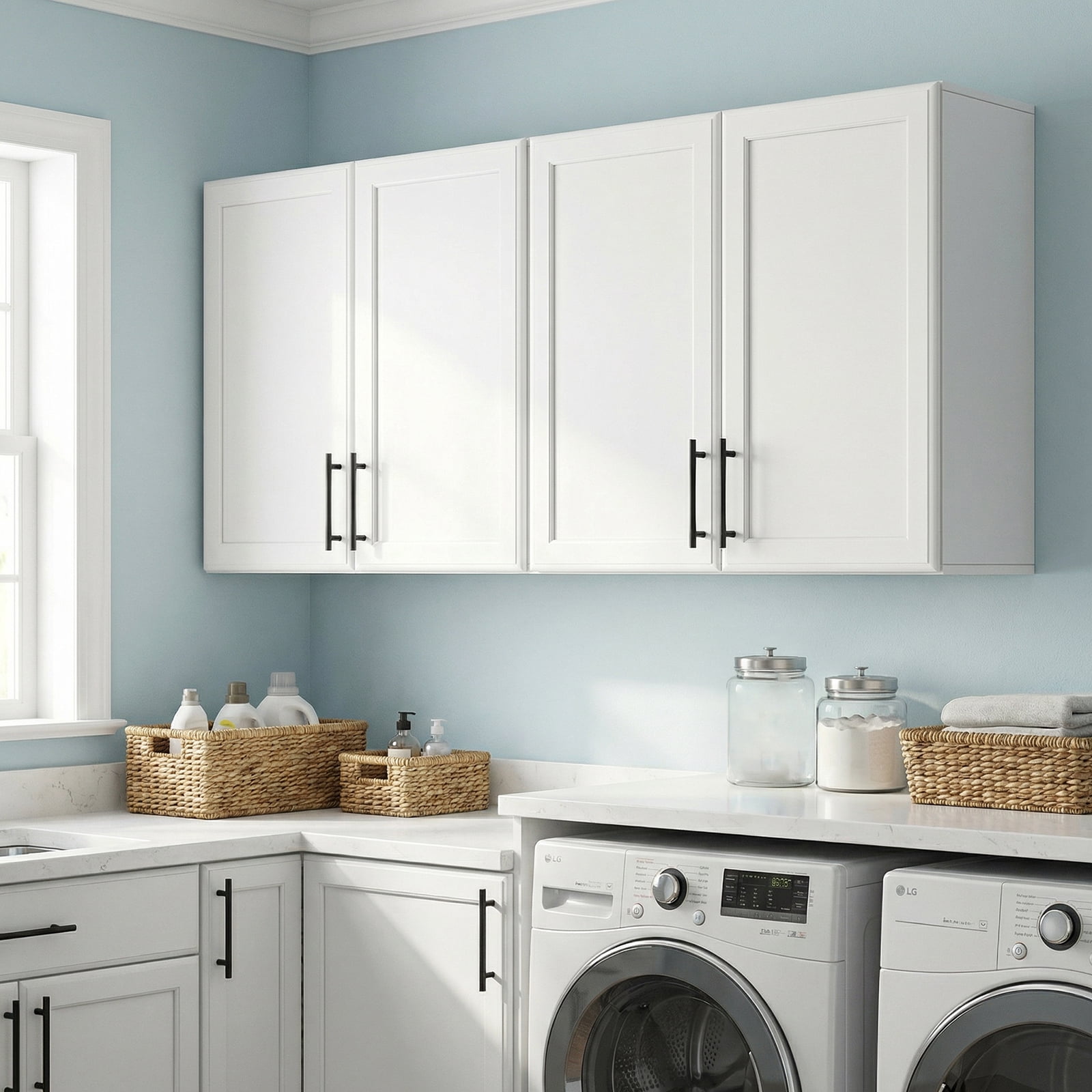 47" W Laundry Room Cabinets Wall Mounted, Upper Cabinets with Adjustable Shelf, Wall Storage Cabinet for Bathroom/Kitchen/Restroom