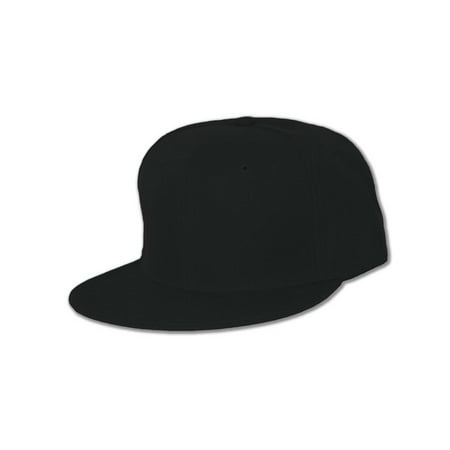 Plain Fitted Flat Bill Hat,  Black  7 1/2