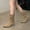 Khaki, variant on Women Pointed Toe Buckle Strap Slip on Mid Calf Thin Stiletto High Heel Ruched Leather Boots for Autumn Winter Fashion Khaki 7.5(40)