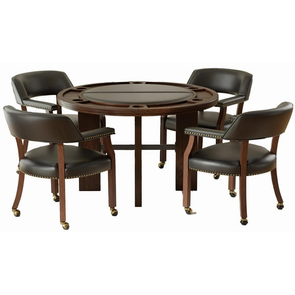 Georgio Dining and Poker Foldable 5-piece Set with Black Faux Leather Insert