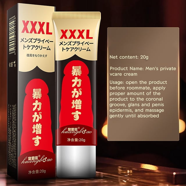 aceite agrandador crecimiento permanente aumento más rápido xxxl dick extend 20ml producto para bienestar sexual masculino, tubo y caja dorado y rojo 20ml en vista frontal; empaque con texto japonés e inglés, tapa plateada y acabado metálico sobre fondo oscuro, presentación para adultos.