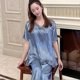 thumbnail image 3 of Pijamas capri de verano para mujer, conjuntos de pijama de manga corta, elegantes, de satén y seda, tallas grandes 4XL y 5XL, ropa de dormir para el hogar., 3 of 6