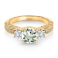 thumbnail image 2 of Gem Stone King 18K Yellow Gold Plated Silver Green Prasiolite White Lab Grown Diamond and White Moissanite Engagement Ring for Women (1.72 Cttw, Gemstone, Round 7MM and 4MM, Size 5), 2 of 3