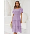thumbnail image 2 of Women's Summer Casual Flutter Sleeve Square Neck Smocked Midi Dress, 2 of 6