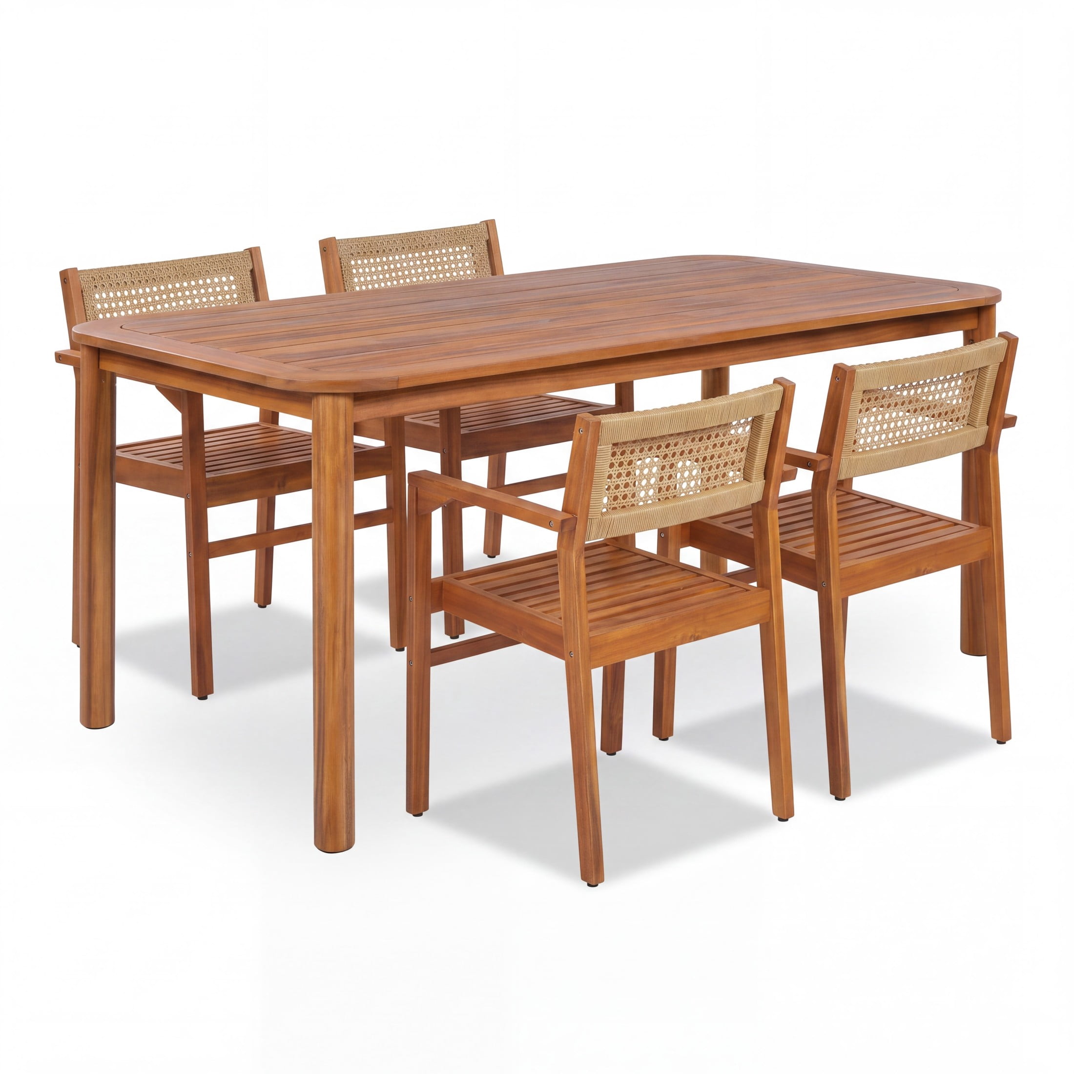 Christopher Knight Home 5-Piece Outdoor Dining Set, 66" Wood Table and Wicker Back Chairs, Teak