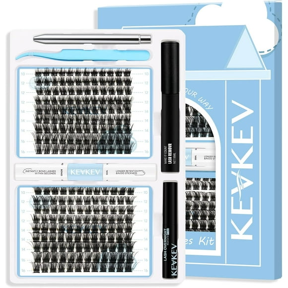 shiyou-DIY Lash Extension Kit Individual Eyelash Extension Kit 216 Pcs 10-16 Mix Length Lash Cluster Kit Lash Bond and Seal Lash Glue Lash Remover Overnighter (Cloudy+Morning, D-Mix)