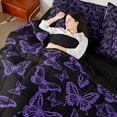 thumbnail image 4 of Homewish Cute Dreamy Butterfly Bedding Comforter Set 7 Pieces for Girl, Kawaii Animal Moth Full Bedding Set, Purple Cartoon Theme Reversible Fitted Sheet Flat Sheet, Ultra Soft Bedroom Decor, 4 of 7